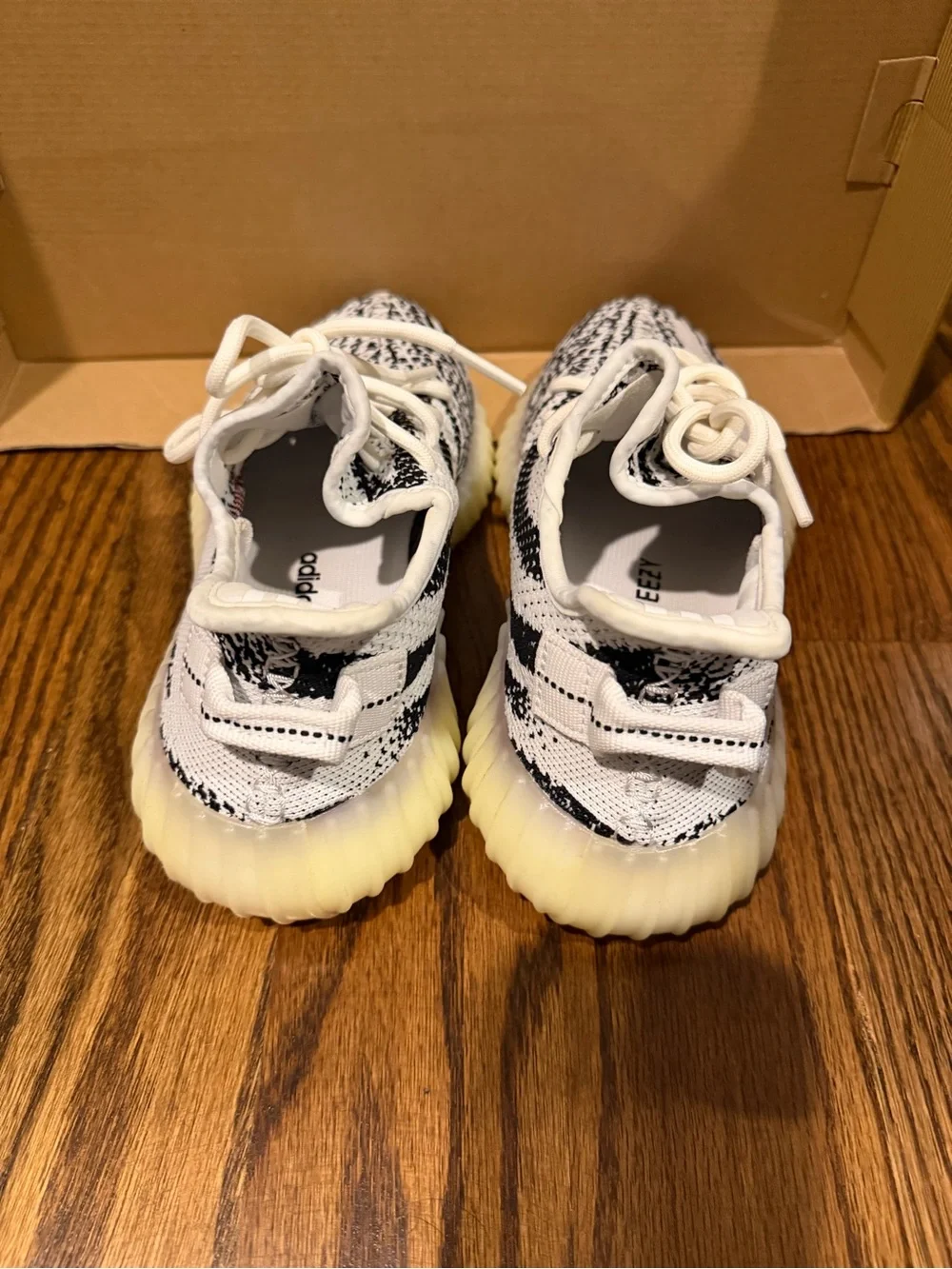 Adidas Yeezy Zebra Knit Lace-Up Sneakers in White & Black